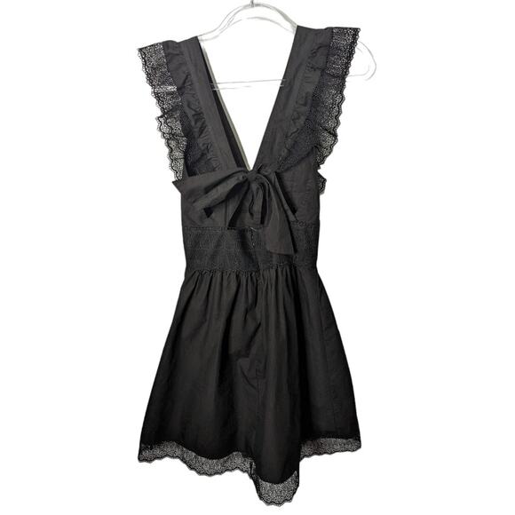 Magali Pascal Vivienne Black Mini Dress Eyelet Lace Detail Backless with Tie S - Picture 3 of 9